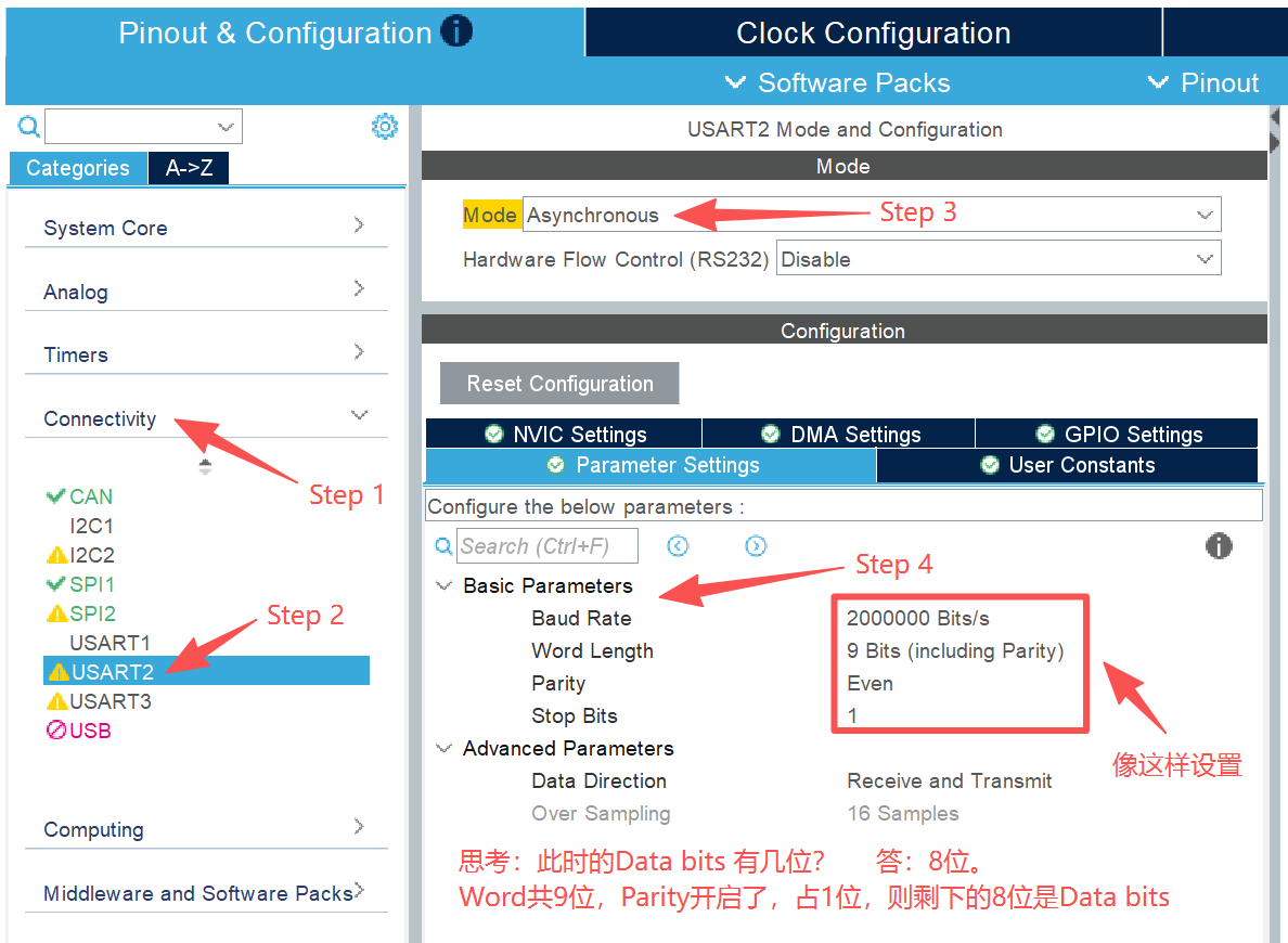 STM32CubeMX UART 配置界面