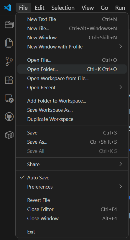 在vscode中选择 Open Folder