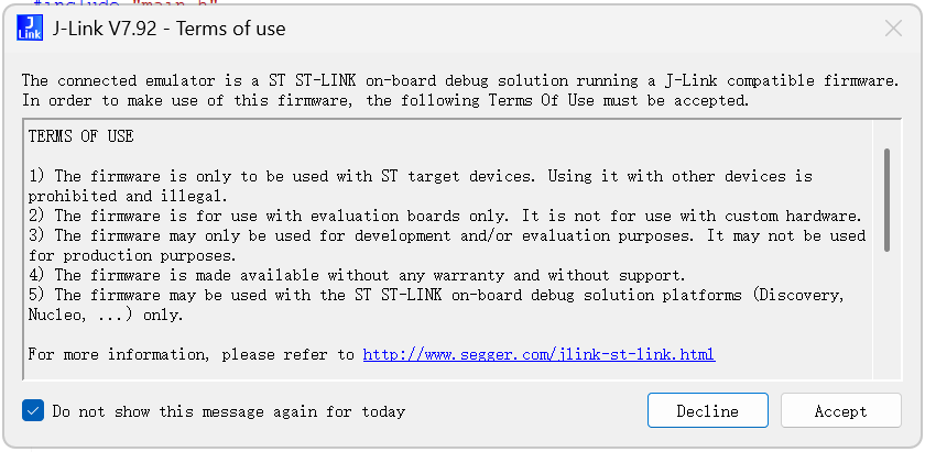接受 J-Link 使用条款