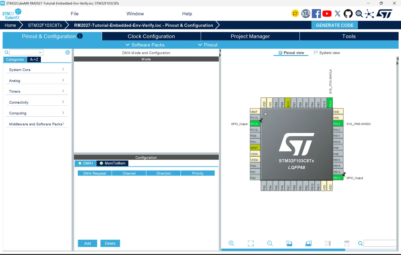 使用 STM32CubeMX 打开 IOC 工程